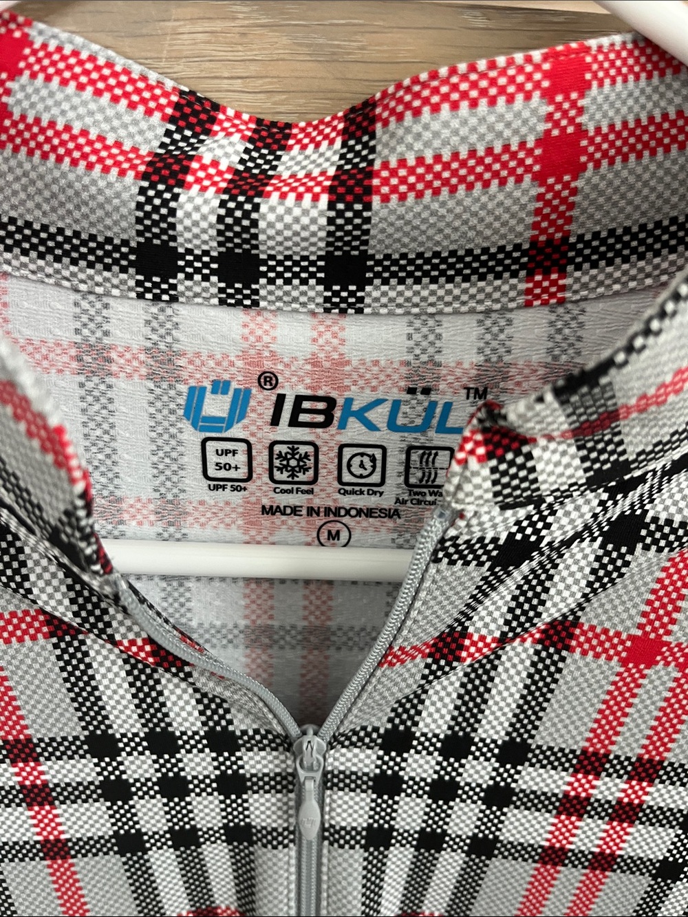IBKUL NWT Womens Red Black White Plaid Zip-Front 3/4 length sleeve